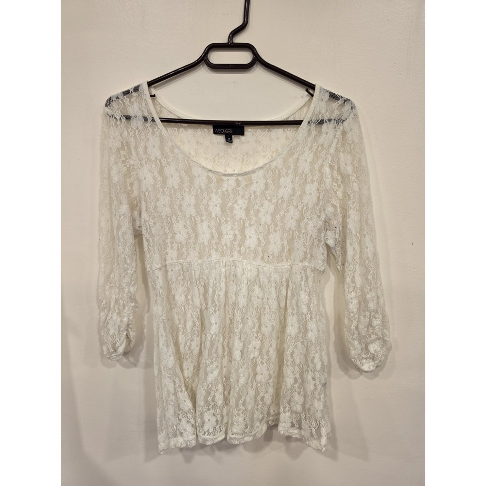 Vintage Y2K Weavers Sheer Floral Lace Peplum Top Medium Long Sleeve Romantic